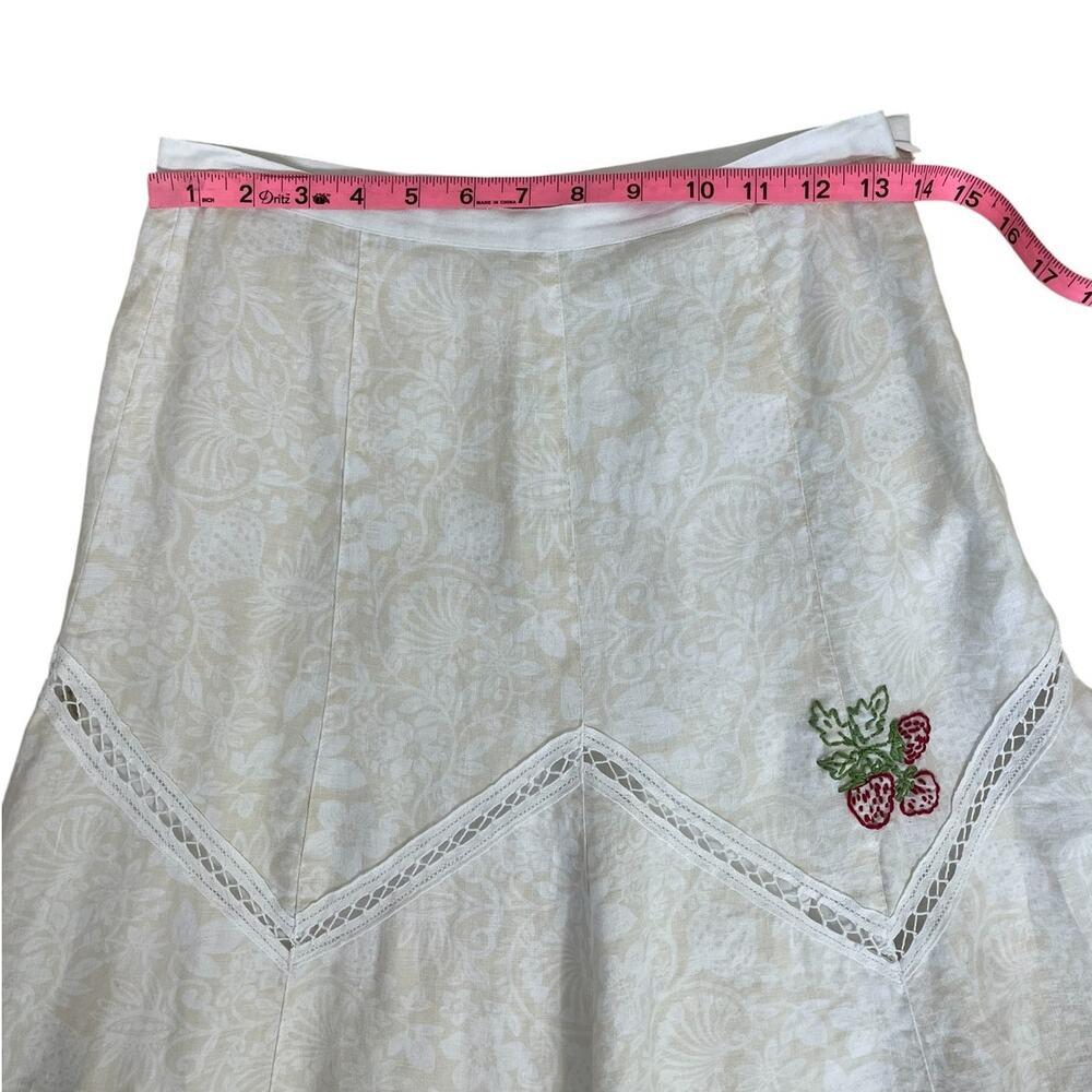 VTG 90s 100% Cotton Floral Strawberry A-Line Skirt 4P Cottage Boho Whimsy Y2K - Picture 11 of 14